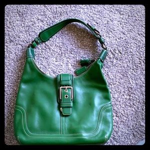 Kelly Green Buckle shoulder bag with zipper/ snap